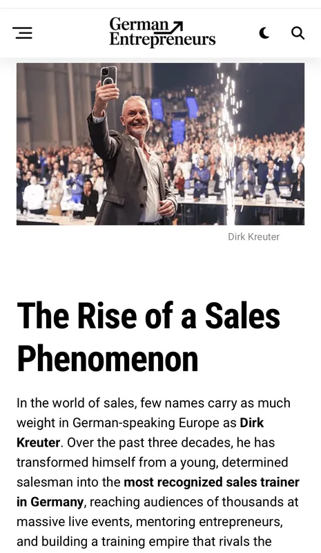 Dirk Kreuter – „The Rise of a Sales Phenomenon“ bei German Entrepreneurs