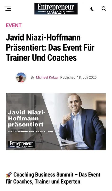 Javid Niazi-Hoffmann – Coaching Business Summit im Entrepreneur Magazin
