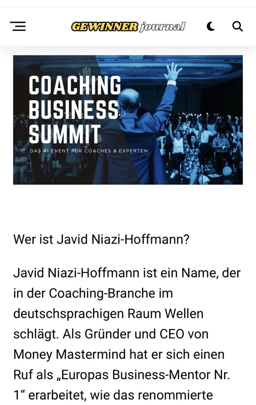 Javid Niazi-Hoffmann – Porträt „Europas Business-Mentor Nr. 1“ im GEWINNER journal